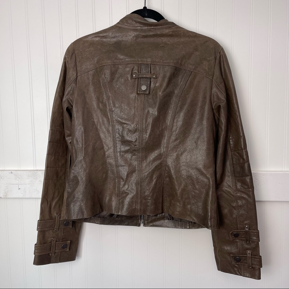 BLANC NOIR Raw Leather Brown Moto Jacket - Picture 6 of 7
